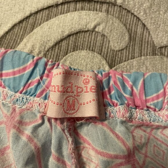 Mud Pie Pajama Bottom Lounge Pants with Ruffle Drawstring Size Medium Pink Blue - Picture 4 of 7